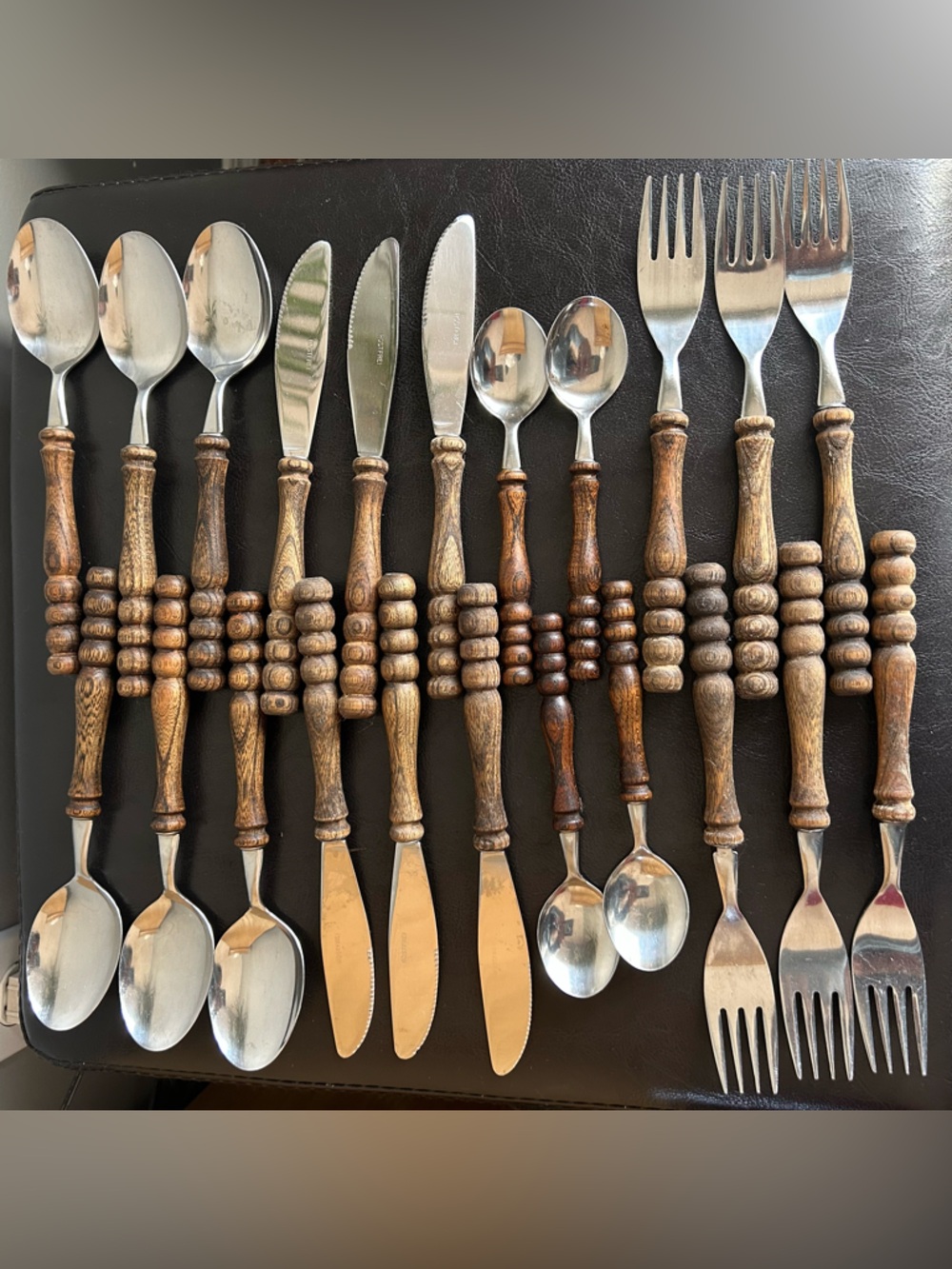 Rostfrei Vintage Stainless Steel Wooden-Handled Flatware Utensils - 22 pieces